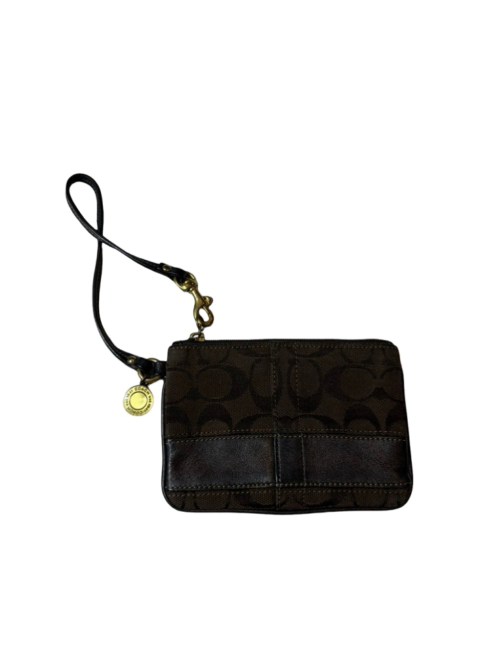 Coach Legacy Signature Stripe Wristlet 41637 Brown Y2K Medallion Charm